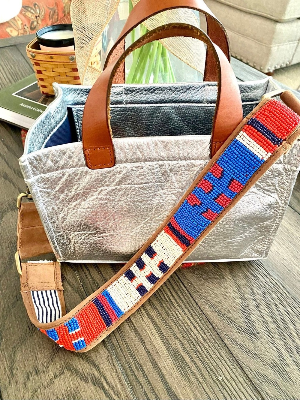 Parker Thatch Micro Mimi Silver and Cognac Leather (Beaded strap NOT included)